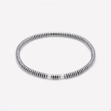 Hematite nugget bracelet with double silver bead for men