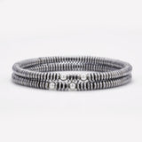 Hematite nugget bracelet with double silver bead stack for men