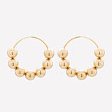 Yellow gold large hoop earrings with beads for women