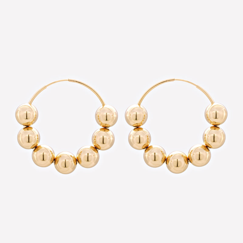 Yellow gold large hoop earrings with beads for women