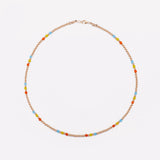 Yellow gold beaded necklace with rainbow crystals for women