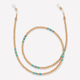 Yellow gold beaded sunglass retainer with turquoise nuggets for women