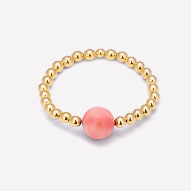 Pink Pearl Bracelet, Turquoise Bracelet, Artisan Bracelet, Elastic