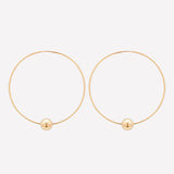 Gold large hoop earrings with single gold bead for women
