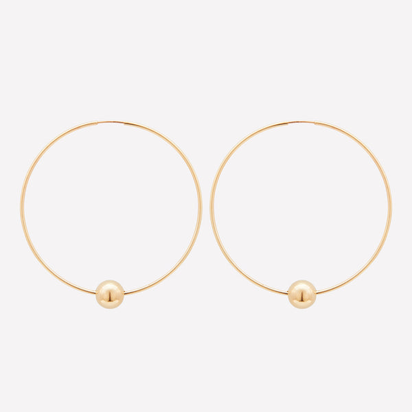 Gold large hoop earrings with single gold bead for women