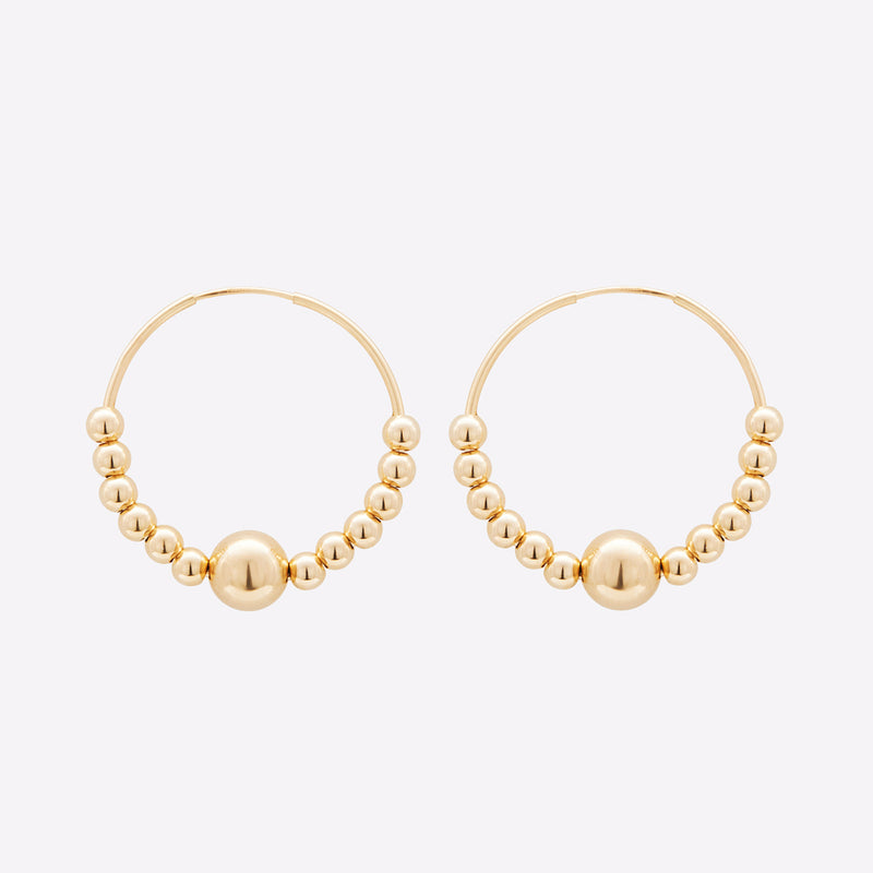 Yellow Gold filled Large Hoops with gold beads earrings for women