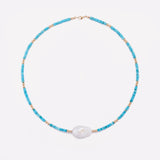 Yellow gold Turquoise Necklace with baroque pearl for women