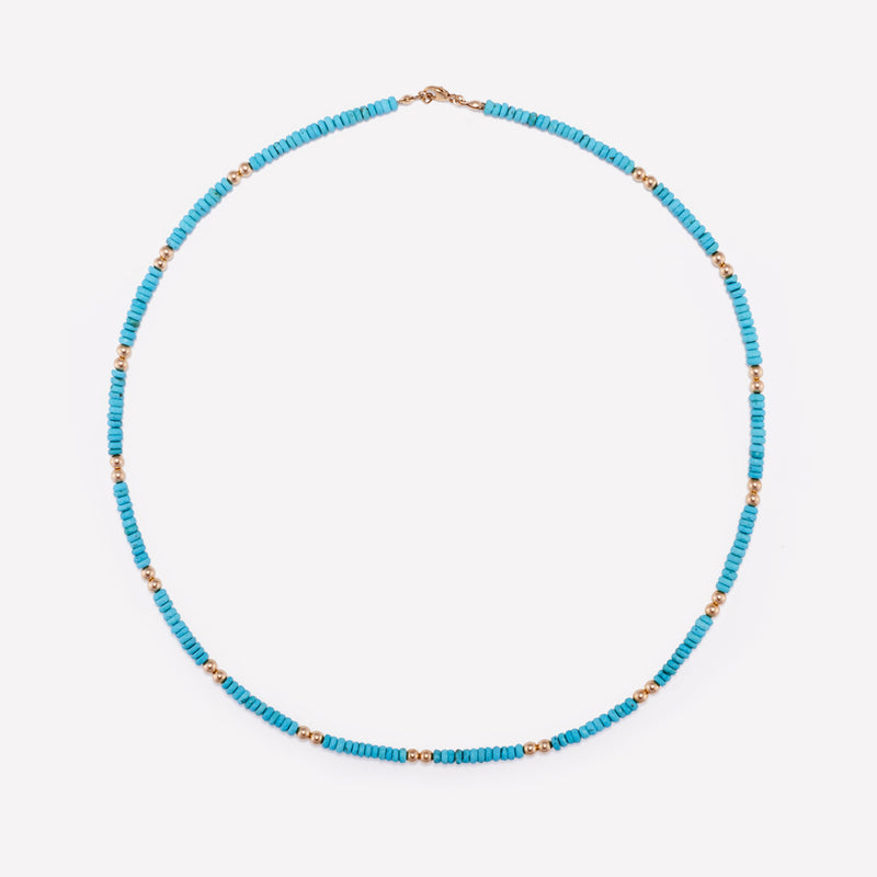 Turquoise and Yellow gold beaded necklace for women