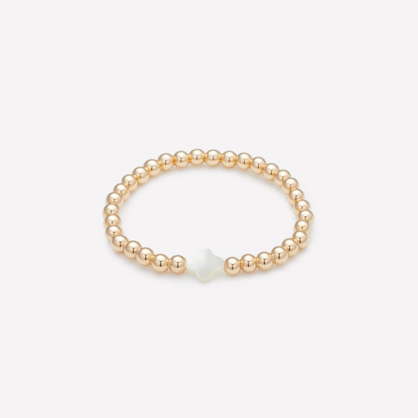 Kids Yellow Gold Beaded Bracelet with Pearl Flower