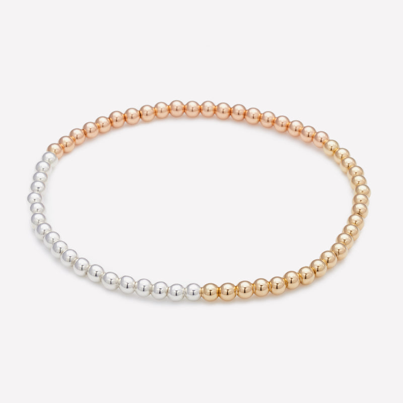3 Tone yellow gold rose gold and silver beaded anklet for women