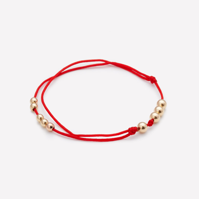 Women's & Men's 14K Gold Beads & Red Silk String Bracelet