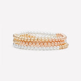 3 Tone yellow gold rose gold and silver beaded bracelet stack for women