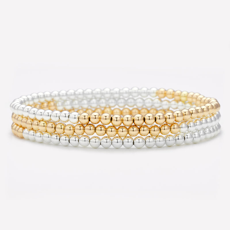 Two tone silver and yellow gold anklet stack for women
