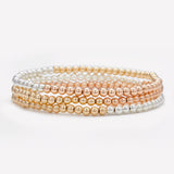 3 Tone yellow gold rose gold and silver beaded anklet stack for women