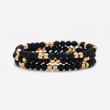 Yellow Gold and Onyx Beaded Bracelet Stack for Women