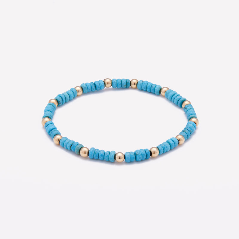 Beaded turquoise nuggets bracelet with yellow gold beads for women