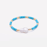 Yellow Gold Turquoise beaded bracelet with baroque pearl for women