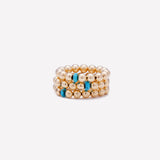 Yellow gold beaded ring with single turquoise nugget stack for women